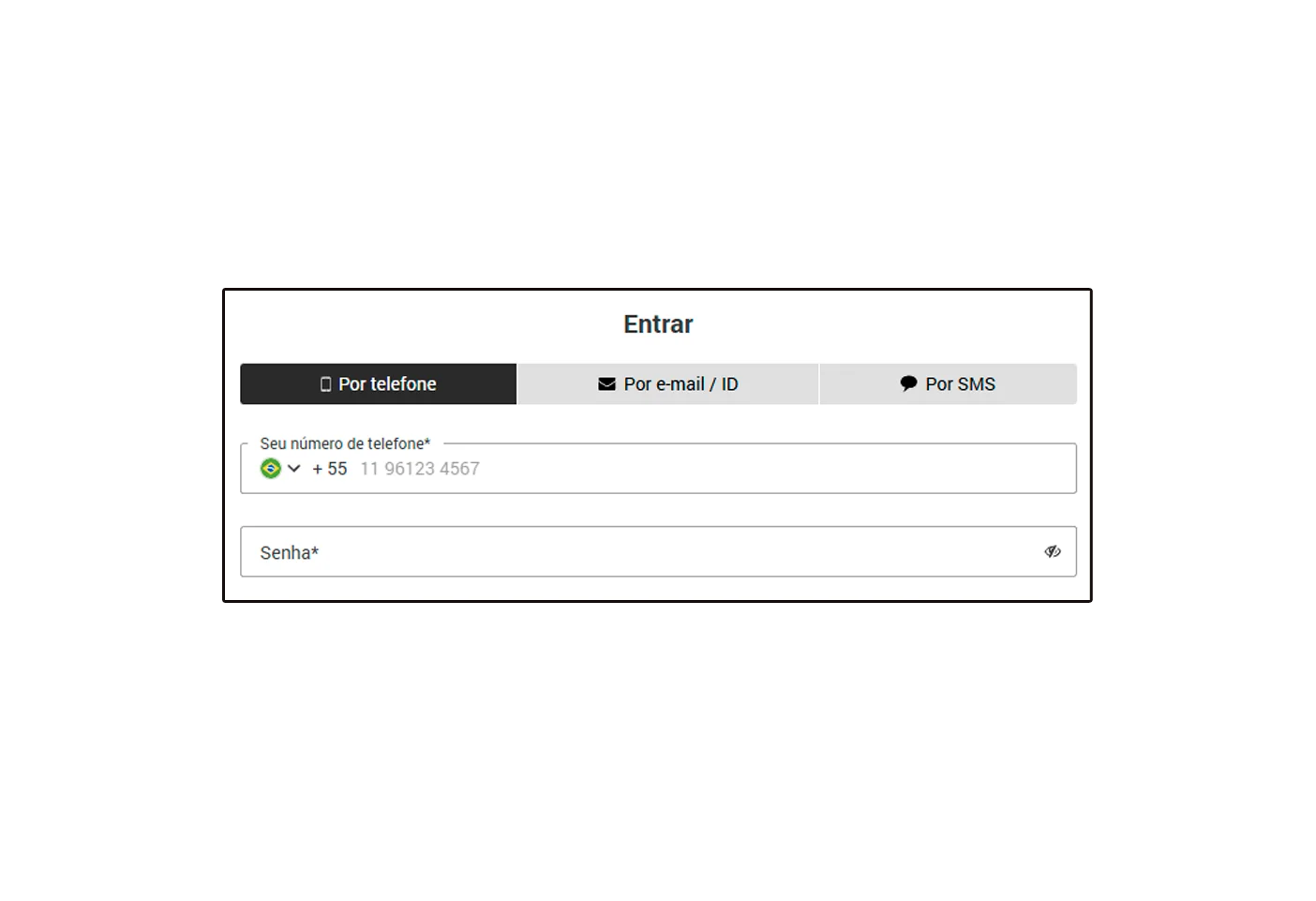 Inserção dos detalhes de login